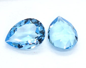 2 stones) 15x11mm Vintage 1980s Swarovski #4320 Pear Stones in Aquamarine Unfoiled