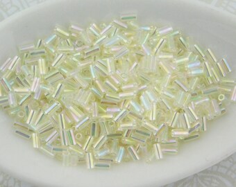 50 Grams) 3mm Miyuki Bugle Beads #2442 Translucent Clear Ivory AB