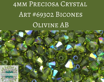 50 beads) 4mm Preciosa Crystal Bicones Olivine AB