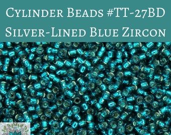 10 grams) 11/0 Toho Treasures Cylinder Beads #27BD Silver-lined Blue Zircon