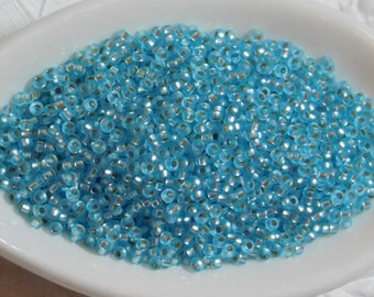 9 grams) 15/0 Miyuki Seed Beads #18F Silver Lined Semi Frost Aqua