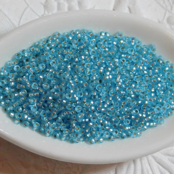 9 grams) 15/0 Miyuki Seed Beads #18F Silver Lined Semi Frost Aqua