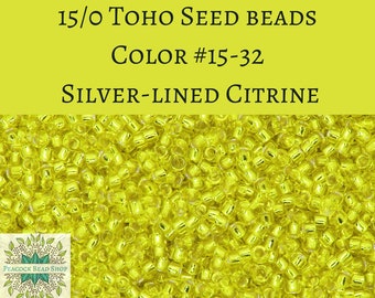 9 grams) 15/0 Toho Seed Beads #32 Silver-lined Citrine