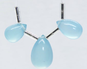 A grade Blue Chalcedony Briolette Stone Set 12x8mm Center Stone 10x6.5mm Accent Stones