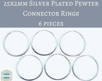 6 pieces_25x2mm Silver Pewter Connector Rings