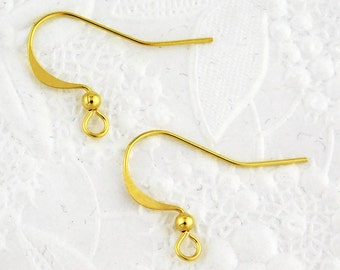 5 pairs) French Earwire with 2mm Ball Detail Gold Plate