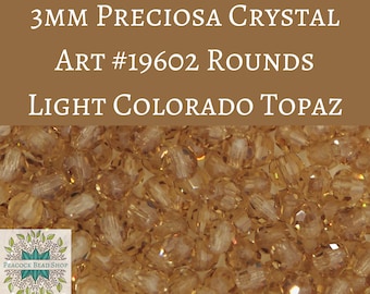 50 beads) 3mm Preciosa Crystal Round Beads Light Colorado Topaz