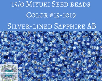 9 grams) 15/0 Miyuki Seed Beads #1019 Silver-lined Sapphire AB
