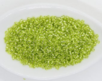 9 grams) 15/0 Miyuki Seed Beads #14 Silverlined Chartreuse Green