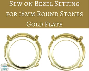 4 pcs) for 18mm Round Stones_Sew on Bezel Settings_Gold Plate