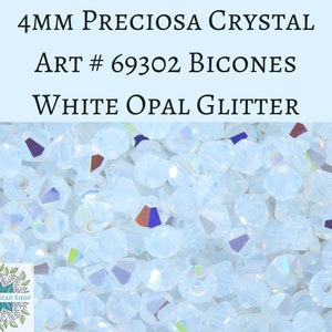 50 perles Toupies en cristal Preciosa de 4 mm, paillettes d'opale blanche image 1