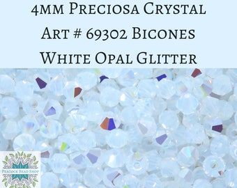 50 beads) 4mm Preciosa Crystal Bicones White Opal Glitter