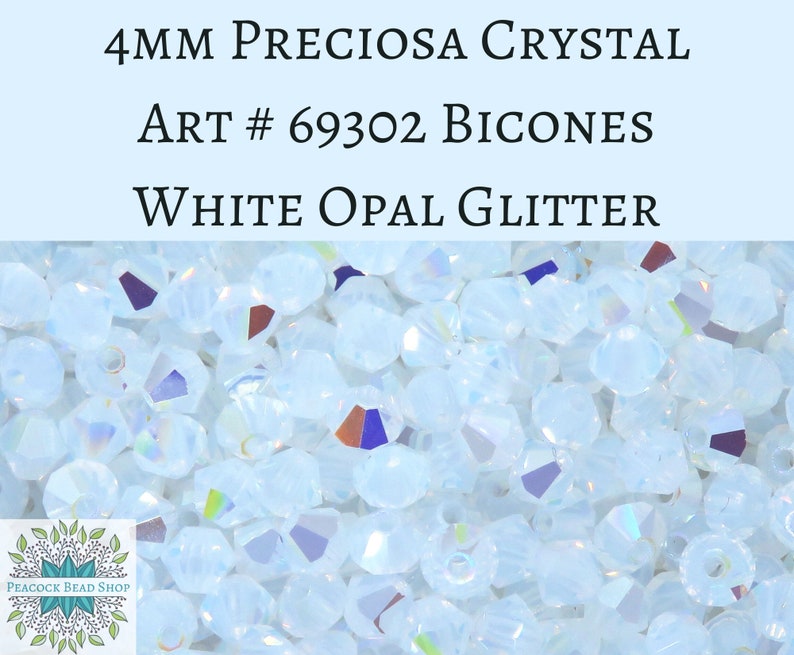 50 beads 4mm Preciosa Crystal Bicones White Opal Glitter image 1