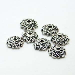 20 pcs) 7mm Star Bead Caps Antiqued Silver