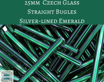 10 grams) 25mm Czech Bugles Silver-lined Emerald