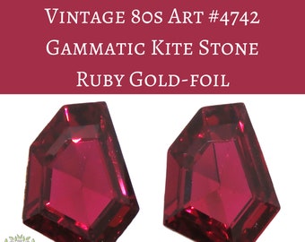 2 stones)  12.2x9mm Rare Vintage 80s Swarovski Crystal Gammatic Kite Stones Ruby Gold foil-back