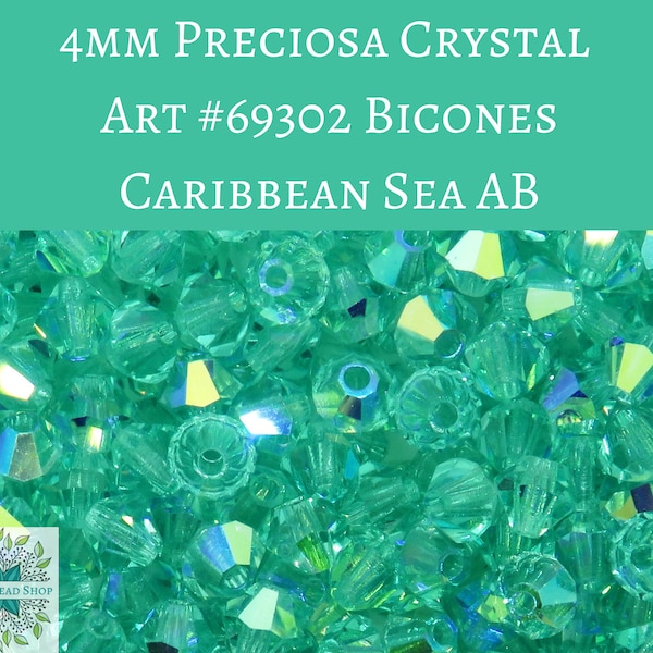 50 beads) 4mm Preciosa Crystal Bicones Caribbean Sea AB