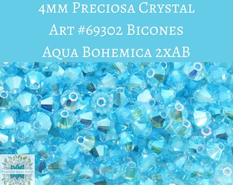 50 beads) 4mm Preciosa Crystal Bicones Aqua Bohemica 2xAB