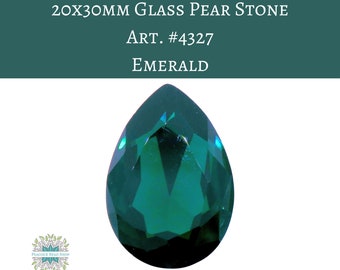 1 stone) 20x30mm Glass Pear Stone Emerald