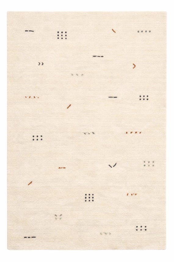 Scandinavian Boho Nomadic Cream Gabbeh Neutral Tribal Area Rug Harrapan Gabbeh Rug, Handmade Minimalist Wool Rug, Carpet Decor Made in INDIA