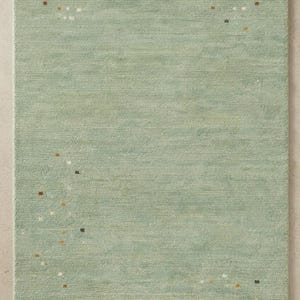 Sage Green Gabbeh Rug Hand Knotted Wool Rug Minimalist Indian Rug Modern Boho Area Rug Neutral Green Carpet Custom Size Available