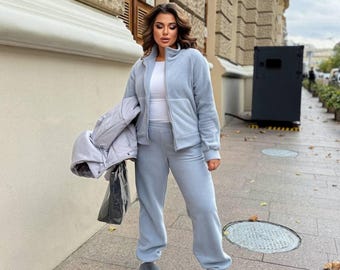 Chándal de forro polar, conjunto de ropa de estar por casa acogedor