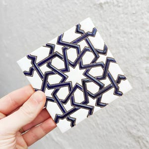 Azulejo Sevillano 11 cm (4.3") en Cuerda Seca – Hecho a Mano en Sevilla - España - Arte Mudéjar de Alcalá de Guadaíra - Estilo Alhambra -