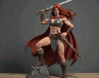 Red Sonja 3D-model: Red Sonja STL-bestand, 3D-model Warrior Woman, 3D-model van hoge kwaliteit, niet-ondersteund 3D-afdrukbestand, 3D-model Diaroma