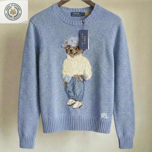 Maglione Polo Bear Ralph Lauren azzurro cielo, classico pullover di lusso in maglia