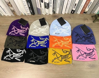 Arcteryx stickad mössa med Archaeopteryx-logotyp, utomhus streetwear dödskallekeps