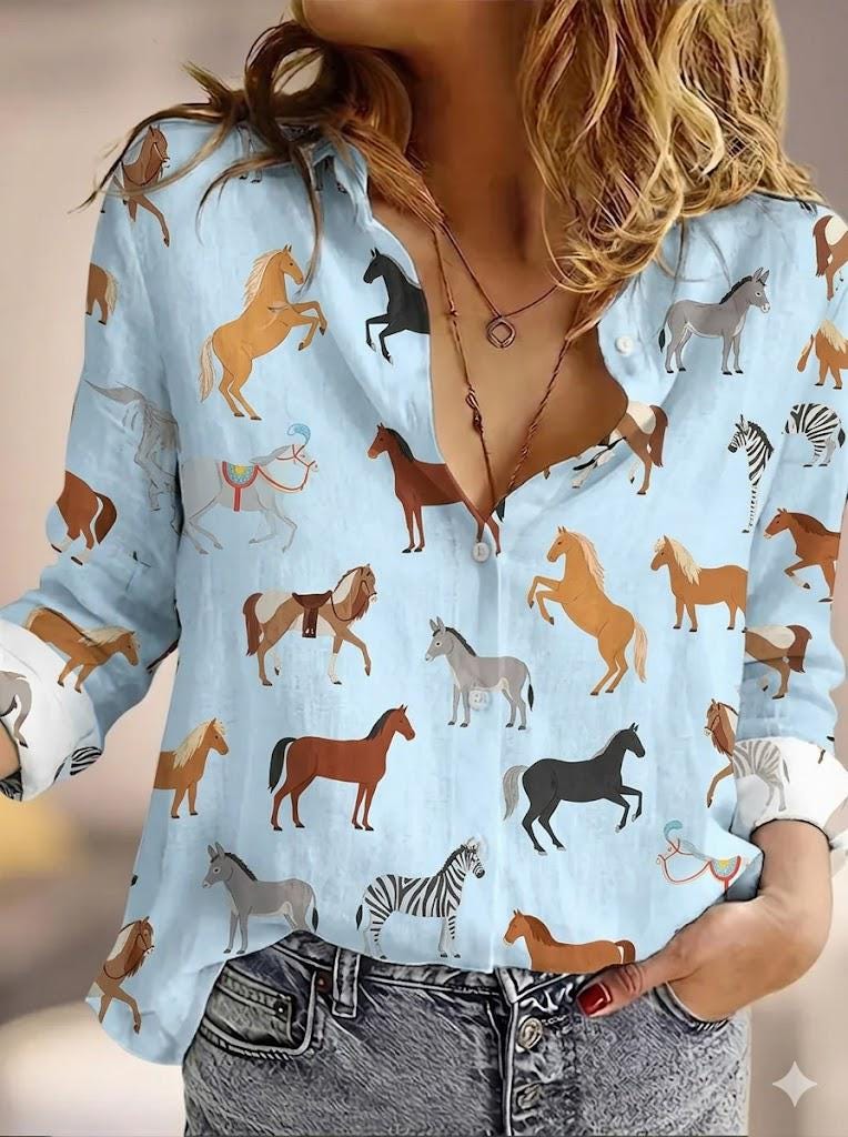 Horse Print Button up Shirt - Etsy