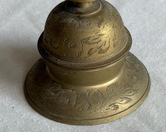 Antique British Colonial Indian Brass Desk or servant Bell c.1900 – Hand-Engraved Hotel Service Bell