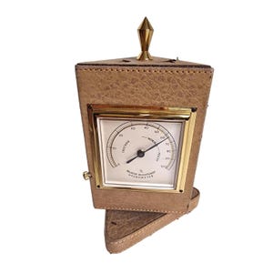 Vintage 1960s rotating brass leather barometer/thermometer/humidity meter Germany - vintage weather meter. hygrometer