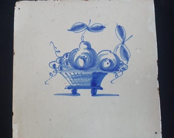 Dutch Delft Blue Tile, Fruit bowl, 17th century, antique collectable and backsplash fireplace kitchen tiles