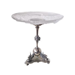 Centro de mesa Art Déco de cristal esmerilado, diseño de gaviota y fénix, firmado en Francia.