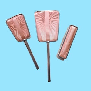 silver-plated mid-century sixties faux guilloche dressing table set hand mirror brush mirror