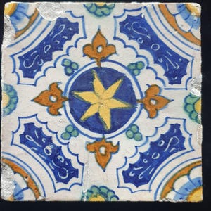A polychrome Dutch majolica tile (sgraffito); Dutch 17th century, collector's tile, backsplash