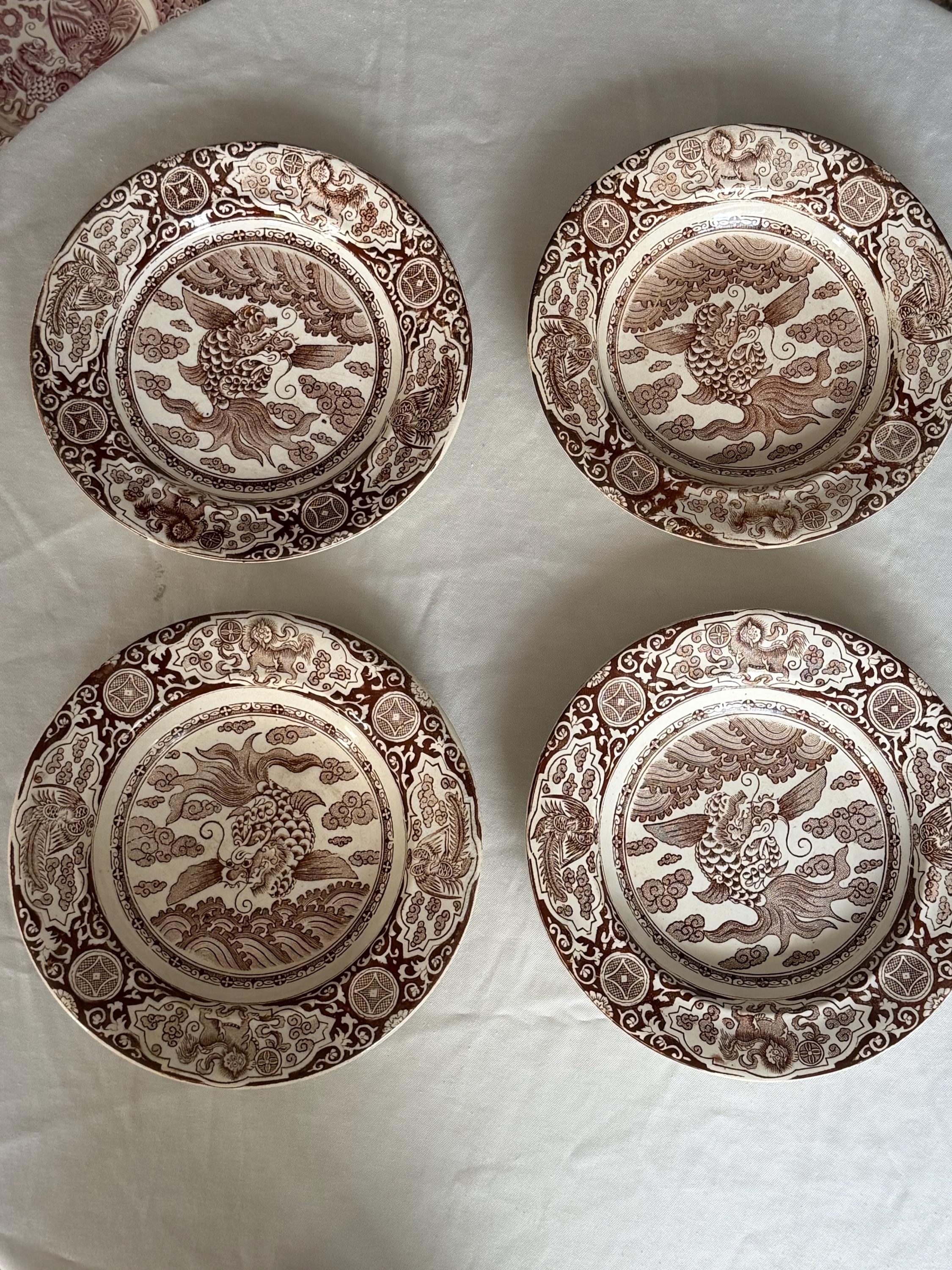 Set of 4 Antique Scottish 19th Century Transferware Plates, J & MP