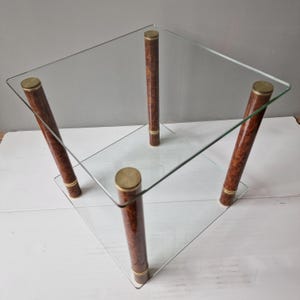 Italian Hollywood Regency Brass Side Table, Faux Tortoiseshell, Glass Top