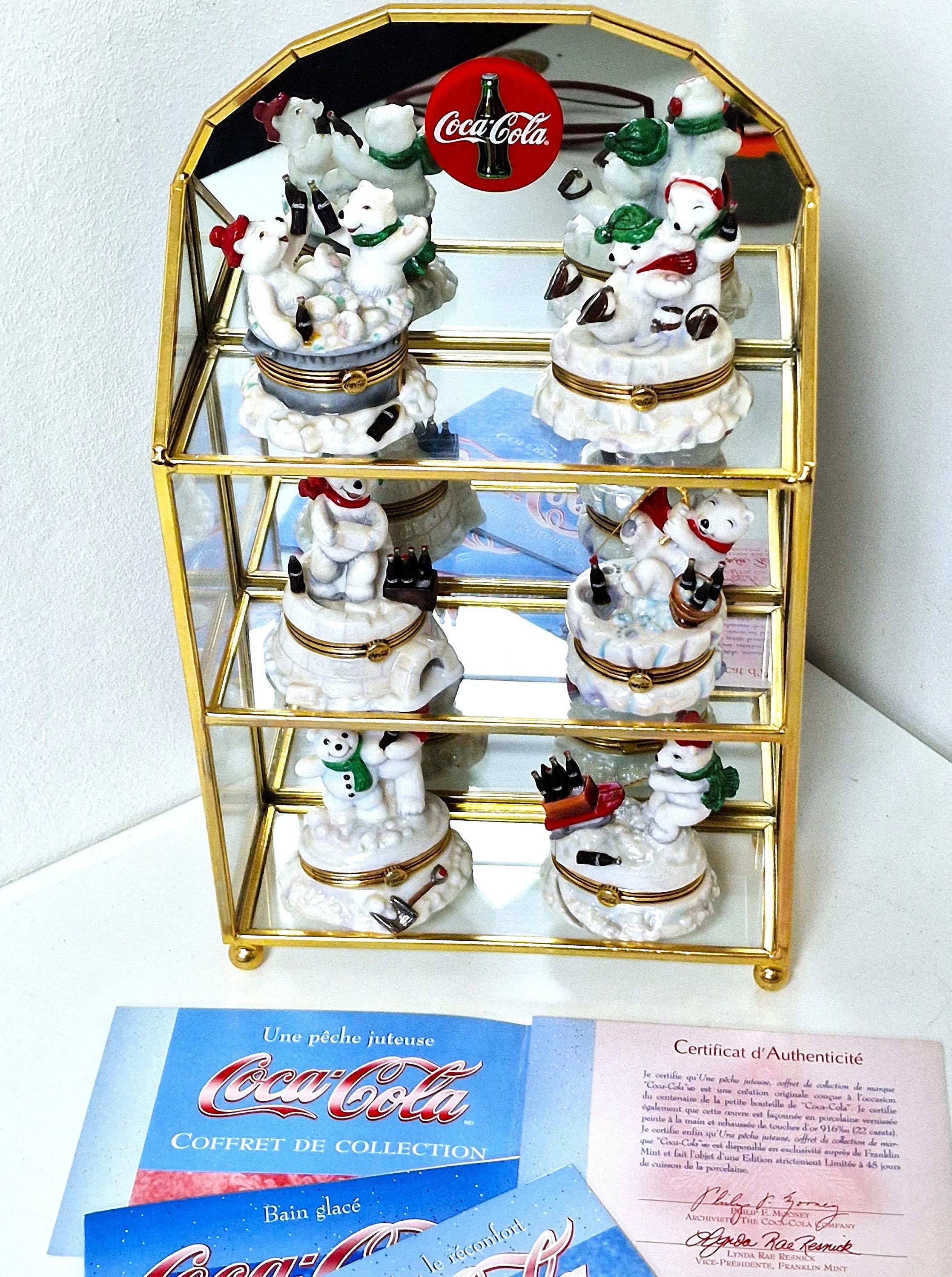 Coca Cola Franklin Mint Polar Bear Trinket Box Set, 22K Gilt