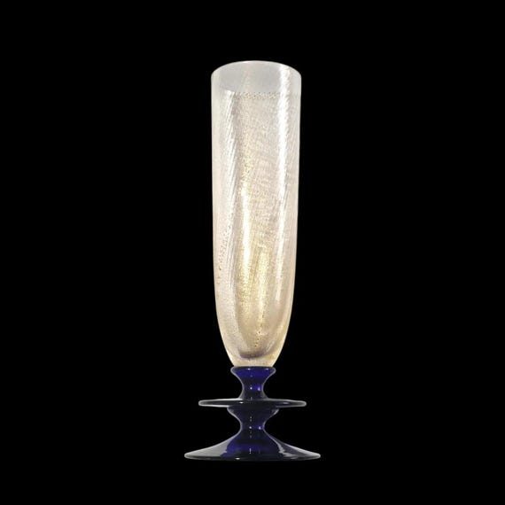 Carlo Moretti Murano Champagne Flute, Signed Collectible Stem
