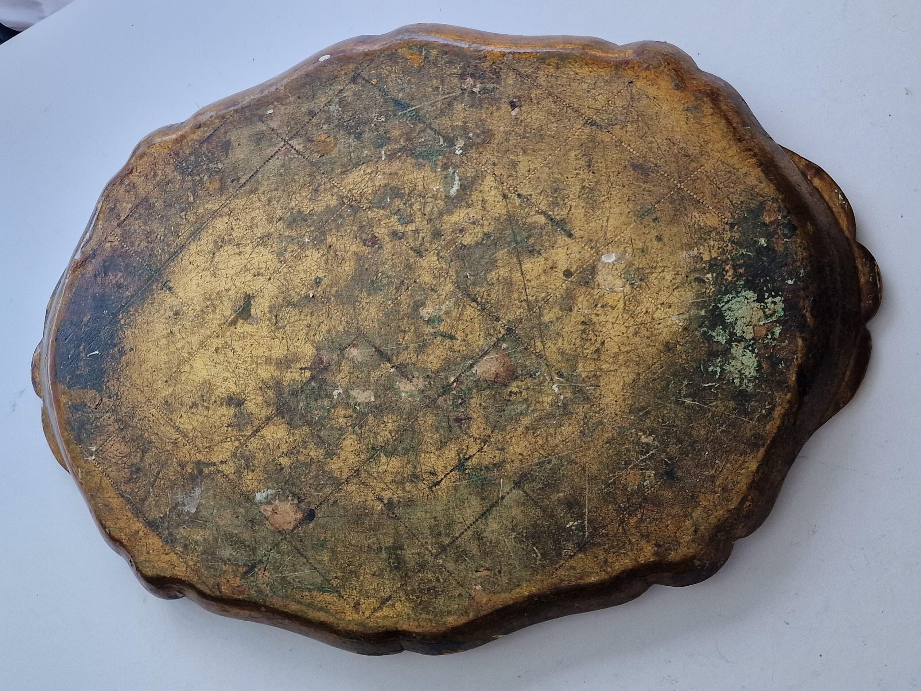 Large Vintage Italian Florentine Oval Tray in Gold and Red, Wood, 1960s ...