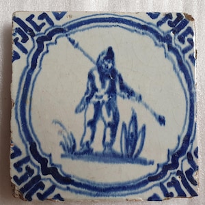 Piastrella olandese antica - Scena di caccia, motivo Wanli (1620-1650)