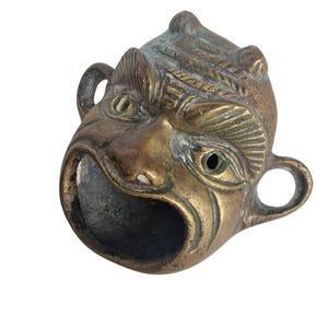 Old Bronze Grotesque Face Lamp - Antique Roman Style Decor.