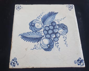 Dutch Delft Blue Tile, Fruit bowl, 18th century, antique collectable and backsplash fireplace kitchen tiles