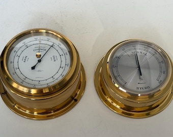 Weather station Wempe Hamburg brass Mid Century German modernism 1950s design Barometer Thermometer Hygrometer design weather station, rare