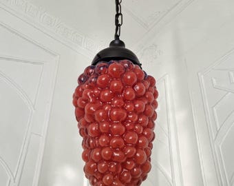 Lámpara colgante de uva de Murano - Lámpara colgante de racimo de uvas de cristal de Murano - Lámpara de araña de cristal burbuja rojo - Diseño italiano