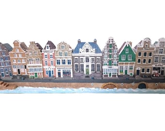 KLM Blue Delft's BOLS Amsterdam 1575 Canal House Lot Set of 8. S4