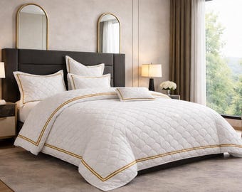 Cotton Sateen Quilted Duvet Cover Set, Double Embroidery, Luxury Bedding