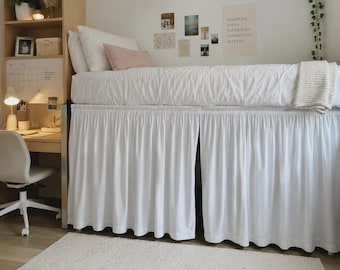 White 100% Cotton Dorm Room Middle Split Bed Skirt, College Beddings